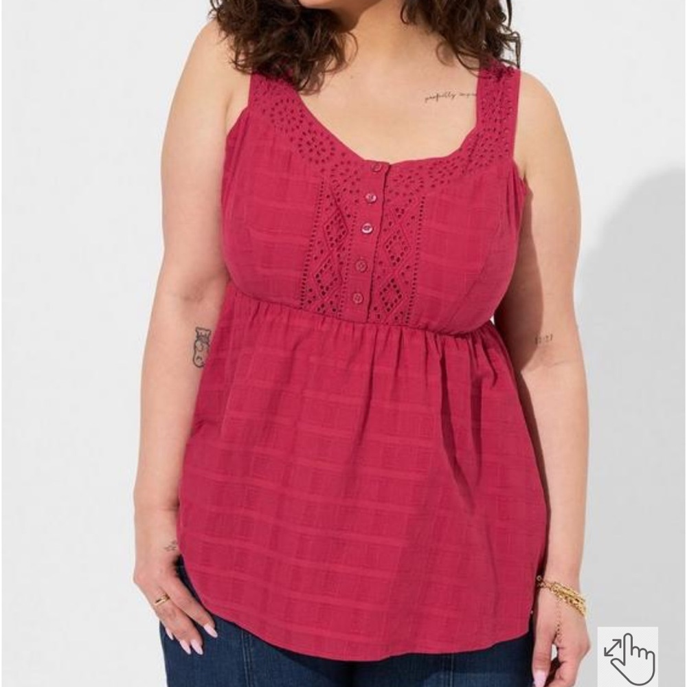 Torrid Babydoll Cotton Window Pane Button Front Tank